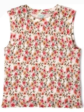 GUESS Claire Smock Tank Top Floral Sleeveless Cropped Ruffle Blouse Size XL NWT